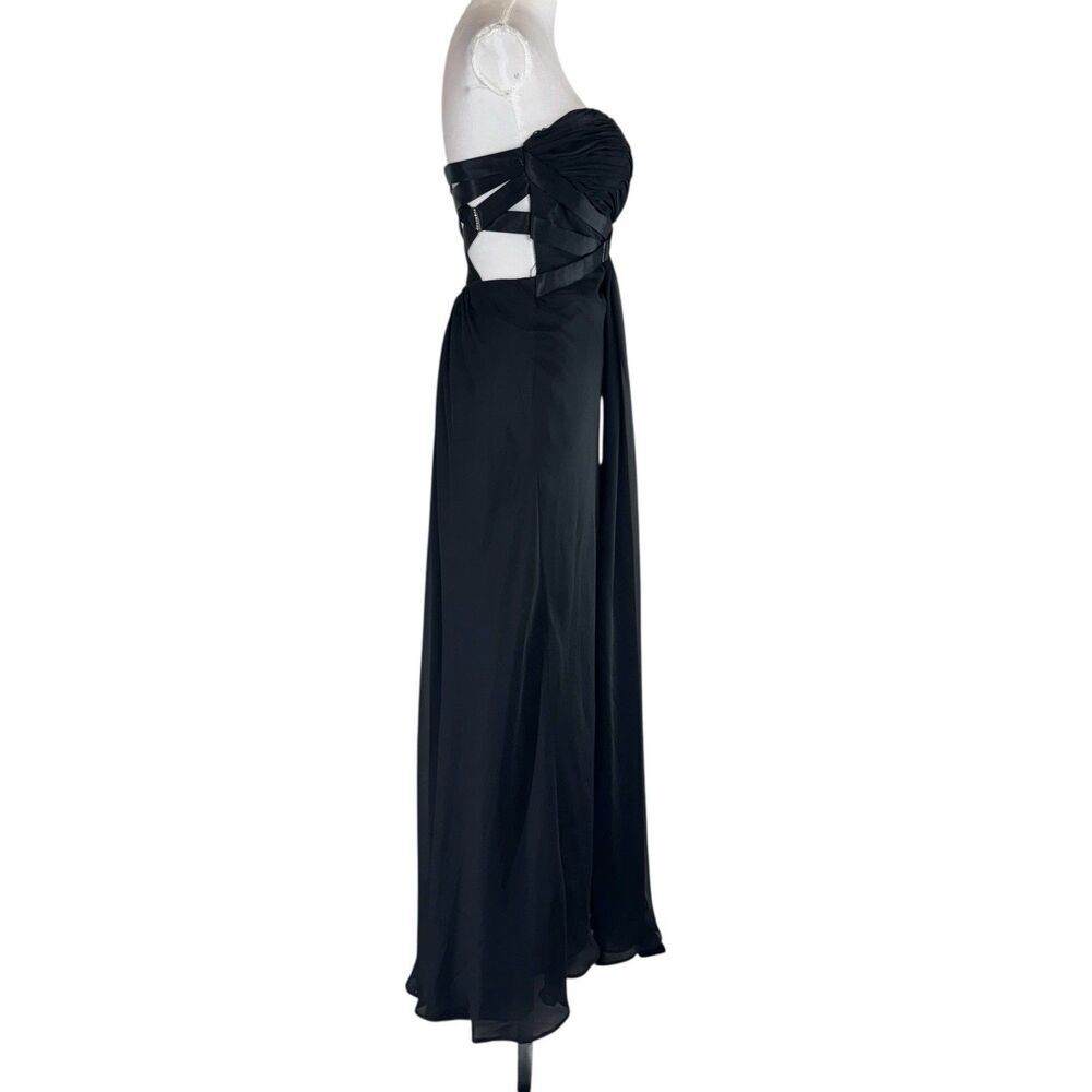 La Femme Black Strapless Evening Gown Maxi Dress 2 Cross Back Formal Pageant - Picture 3 of 10
